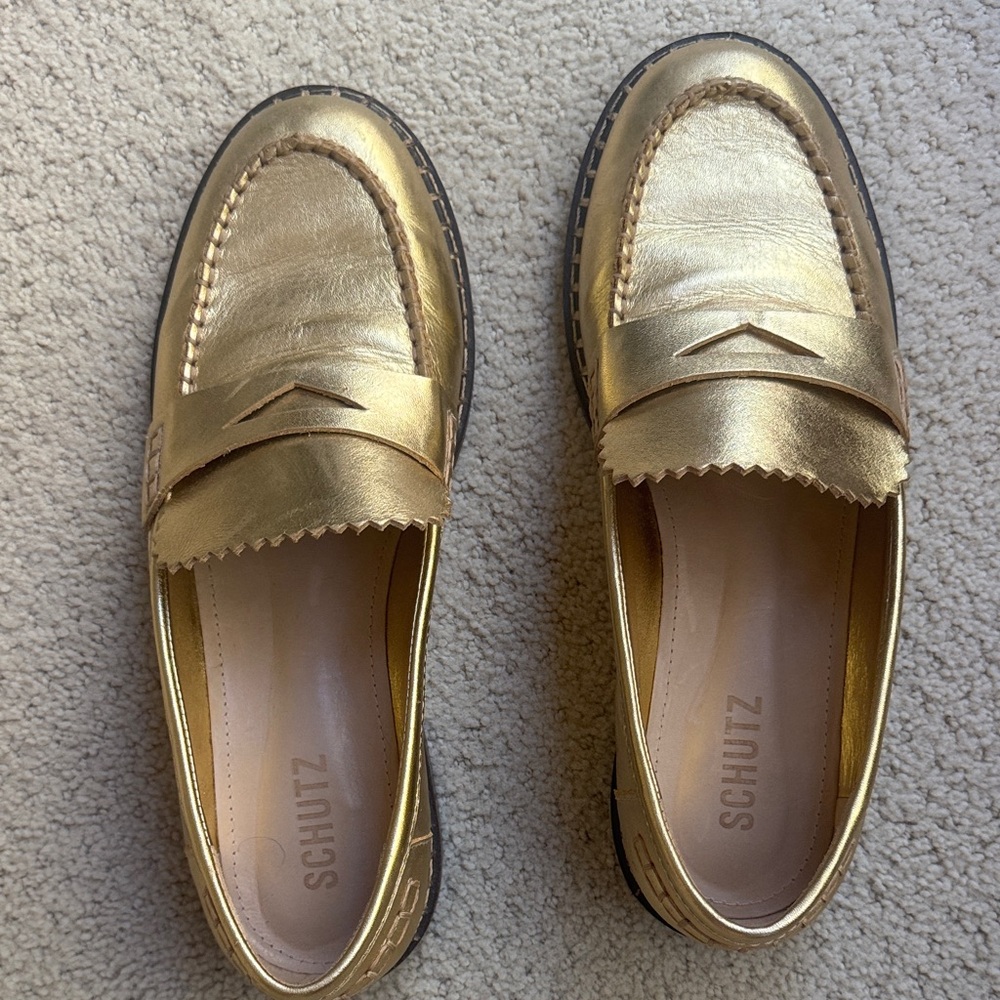 SCHUTZ Gold Loafers